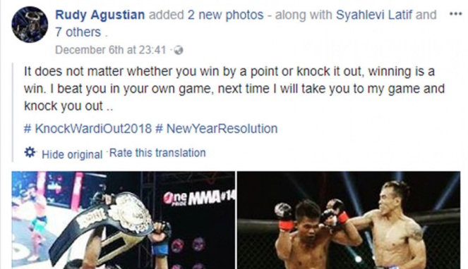 Unggahan juara kelas terbang One Pride MMA, Rudy Agustian