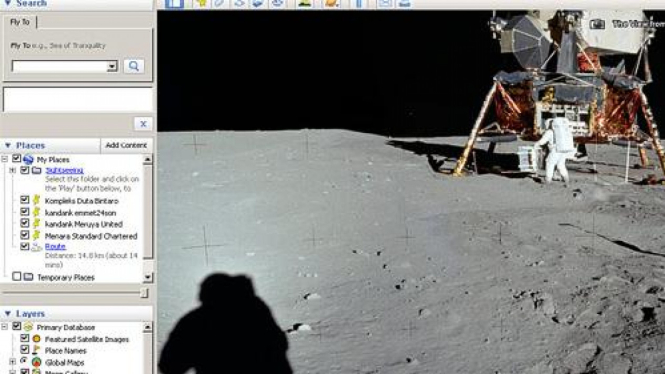 Foto pendaratan Apollo 11 di Bulan dalam Google Earth