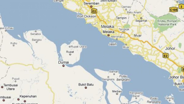 Peta Selat Malaka, pemisah Dumai (Indonesia) dan Malaka (Malaysia)