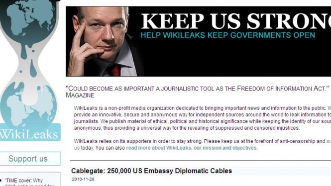 Tampilan depan laman WikiLeaks