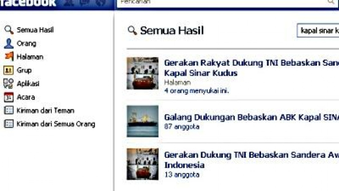 Gerakan Membebaskan 20 WNI dari Perompak Somalia di Facebook