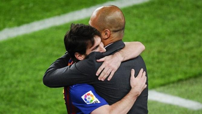 Lionel Messi, dan Pep Guardiola saat masih di Barcelona.