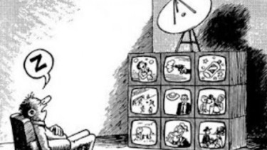 Ilustrasi orang menonton televisi