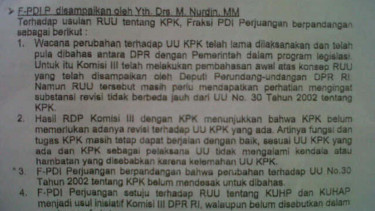 Pandangan Fraksi PDIP soal revisi UU KPK