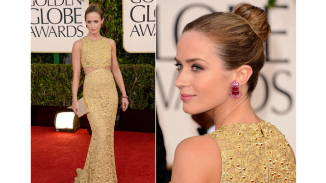 Gaun emas Emily Blunt