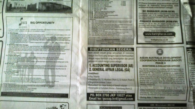  Ilustrasi lowongan pekerjaan di koran.