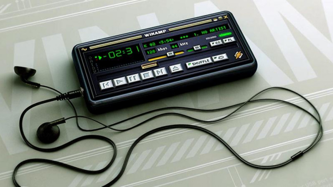 Ilustrasi pemutar musik Winamp.
