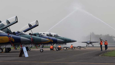 Jet tempur T-50i Golden Eagle di Halim Perdanakusuma, Jakarta Timur.
