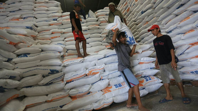 Bongkar muat beras di gudang Bulog