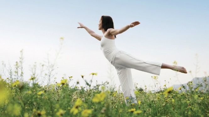 Ilustrasi pose yoga atau berdiri satu kaki