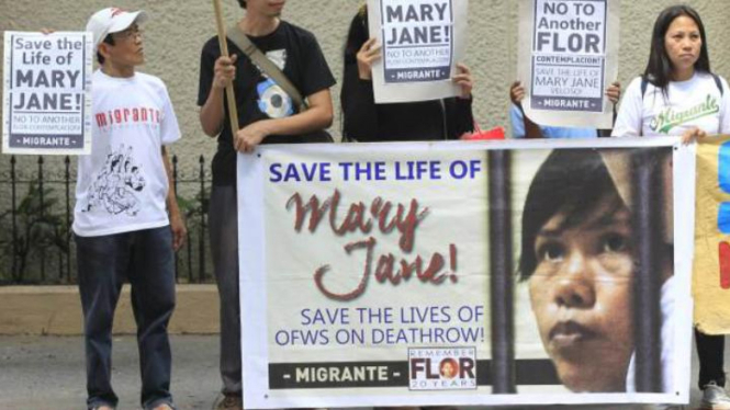 Aksi protes warga Filipina meminta pengampunan bagi terpidana mati Mary Jane Veloso beberapa waktu lalu.