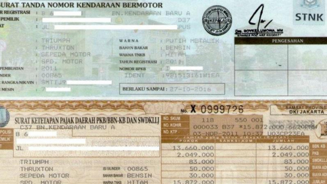 STNK kendaraan. Ilustrasi