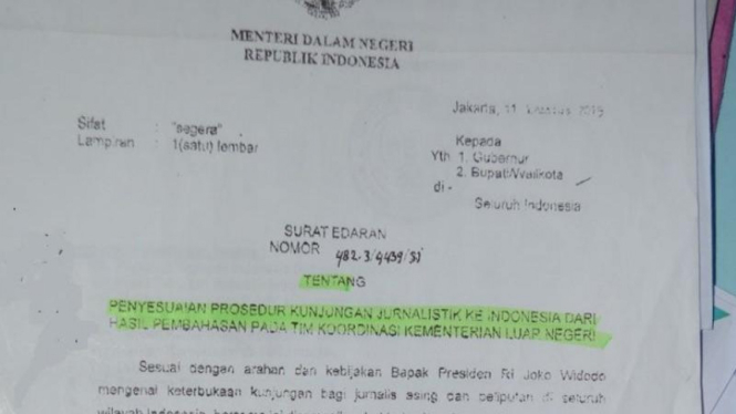 Surat Edaran Pembatasan Liputan jurnalis asing
