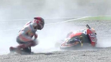 Marc Marquez terjatuh di GP Aragon