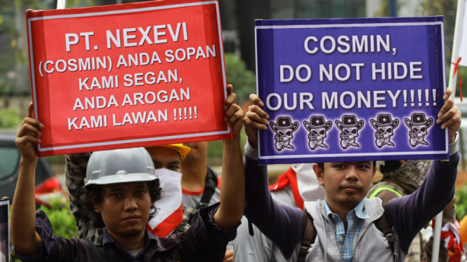 aksi unjuk rasa karyawan pt psi di kedubes arab saudi