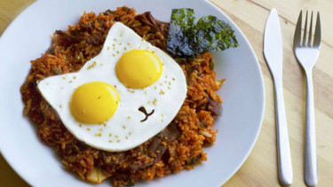 Nasi goreng dengan telur mirip kucing