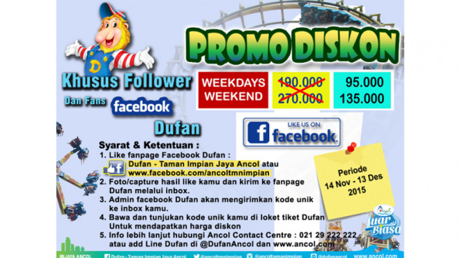 Diskon Tiket Dufan Setengah Harga untuk Para Netizen