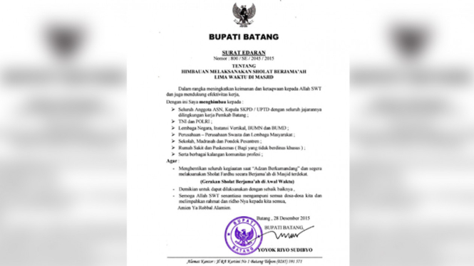 Surat Edaran Bupati Batang
