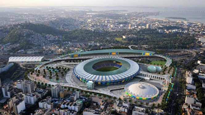 Pemandangan Kota Rio de Janeiro, Brasil, dengan stadion megahnya.  