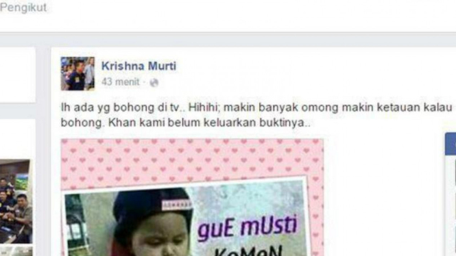 Status Facebook Direskrimum Polda Metro Jaya Krishna Murti