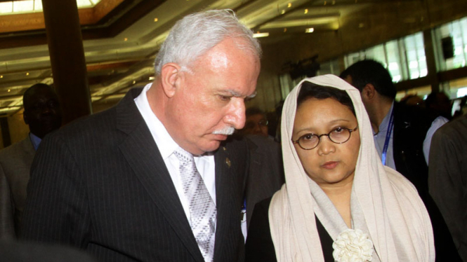 Menlu Palestina Riad Al Malik dan Menlu RI Retno LP Marsudi