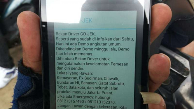 Pesan kepada pengemudi Gojek