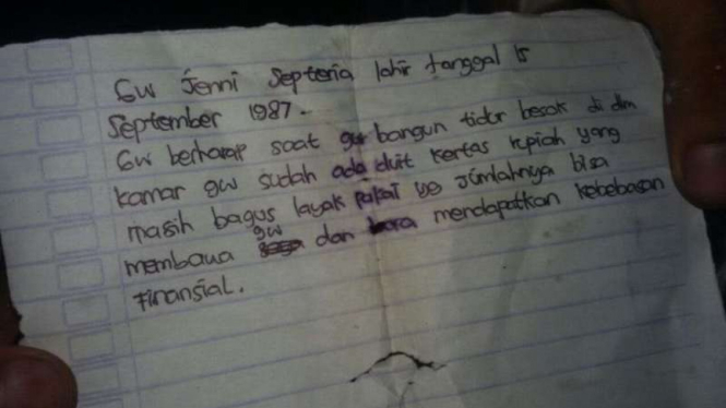 Surat yang ditemukan di lokasi bunuh diri kakak beradik di Depok