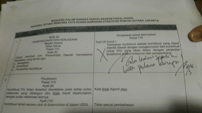 Ahok coret-coret usulan DPRD soal reklamasi