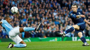 Gelandang Real Madrid, Gareth Bale di laga kontra Manchester City