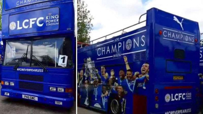 Bus yang akan digunakan untuk pawai kemenangan Leicester City