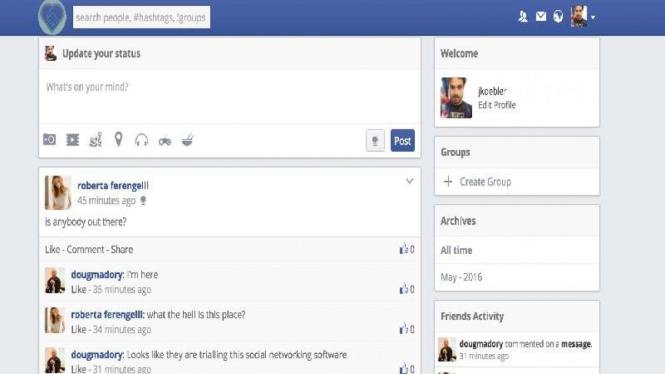 Tampilan kloningan Facebook