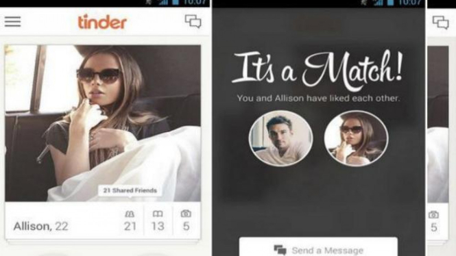 Aplikasi Tinder.
