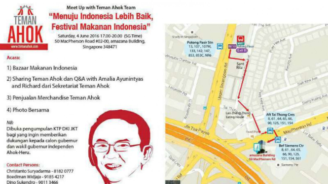 Pamflet acara yang akan dihadiri Teman Ahok di Singapura