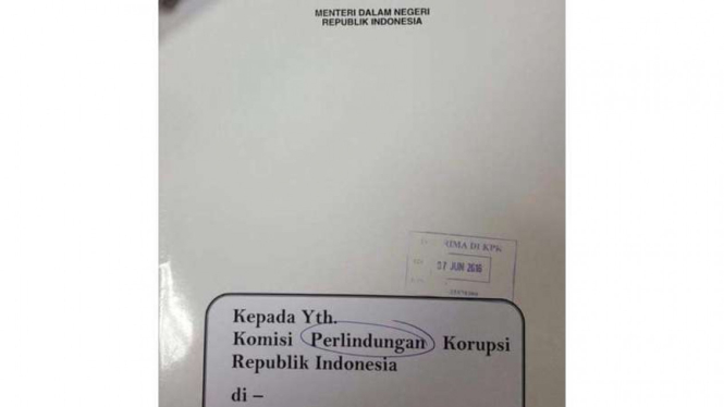  Komisi Perlindungan Korupsi yang tertulis dalam surat undangan milik Kemendagri