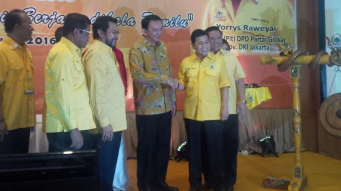 Ketua Umum Partai Golkar Setya Novanto dan Basuki Tjahaja Purnama alias Ahok saat hadiri Musda DPD DKI Golkar.