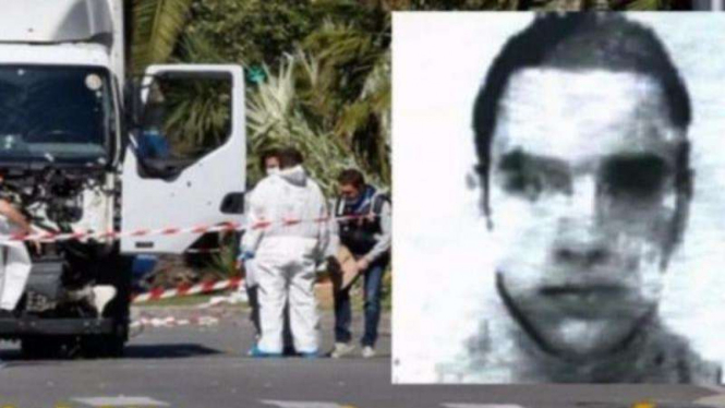 Sebuah truk besar yang dikendarai Mohamed Lahouaiej Bouhlel (foto kanan).