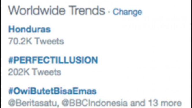 OwiButetBisaEmas jadi trending topic dunia