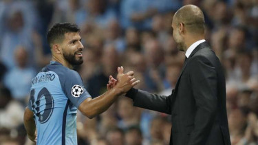 Sergio Aguero dan Pep Guardiola.