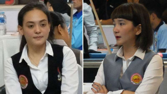 Atlet biliar Nony Krystianti Andilah dan Angeline Magdalena.