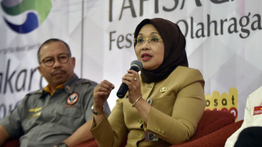 Sylviana Murni (kiri) saat menjadi pembicara Festival Olah Raga Rekreasi Dunia.
