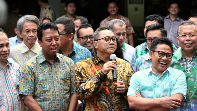 Ketua Umum PAN Zulkifli Hasan, Ketua Umum PKB Muhaimin Iskandar, Ketua Umum PPP Muhammad Romahurmuziy di Puri Cikeas, Kabupaten Bogor, Jawa Barat, Kamis (22/9/2016).