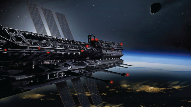 Ilustrasi negara Asgardia di antariksa.