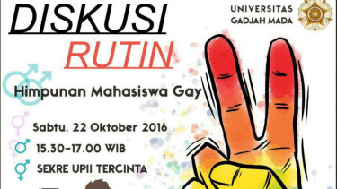Poster berisi informasi tentang kegiatan diskusi kaum gay di kampus UGM Yogyakarta Sabtu, 22 Oktober 2016.