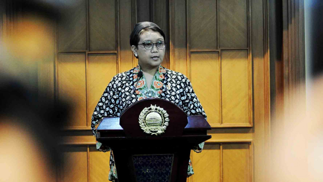 Menteri Luar Negeri, Retno L.P Marsudi, saat menyampaikan pernyataan pers.