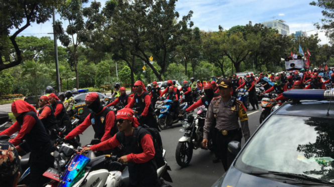 Ilustrasi demo buruh di Jakarta.