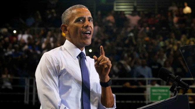 Presiden AS Barrack Obama saat menghadiri kampanye Capres AS Hillary Clinton