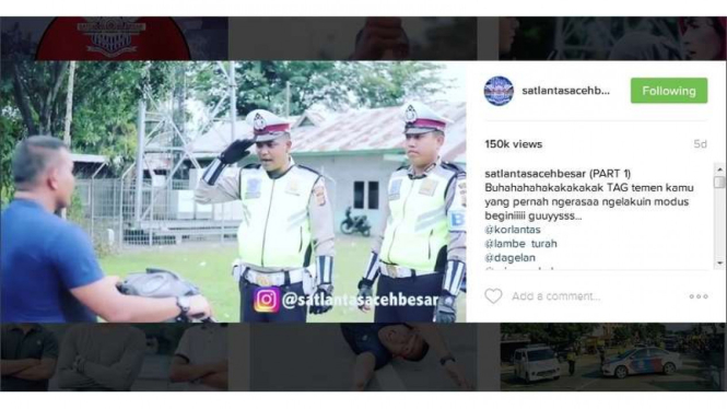 Potongan gambar video kreatif dan kocak yang dibuat Polres Aceh besar untuk sosialisasi ketertiban berlalu lintas, Rabu (16/11/2016)