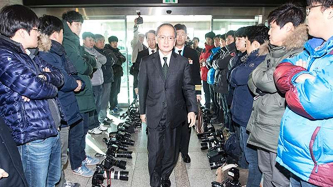Aksi mogok para fotografer media massa di Kemenhan Korsel, Seoul.