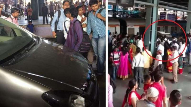 Pria parkir Toyota Innova di peron stasiun.