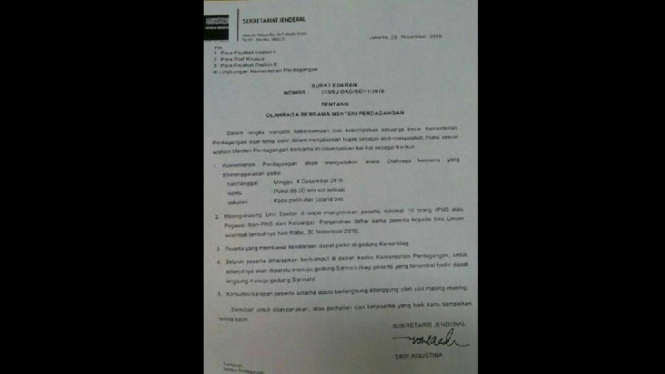 Surat imbauan PNS untuk hadir di Parade Kebhinnekaan